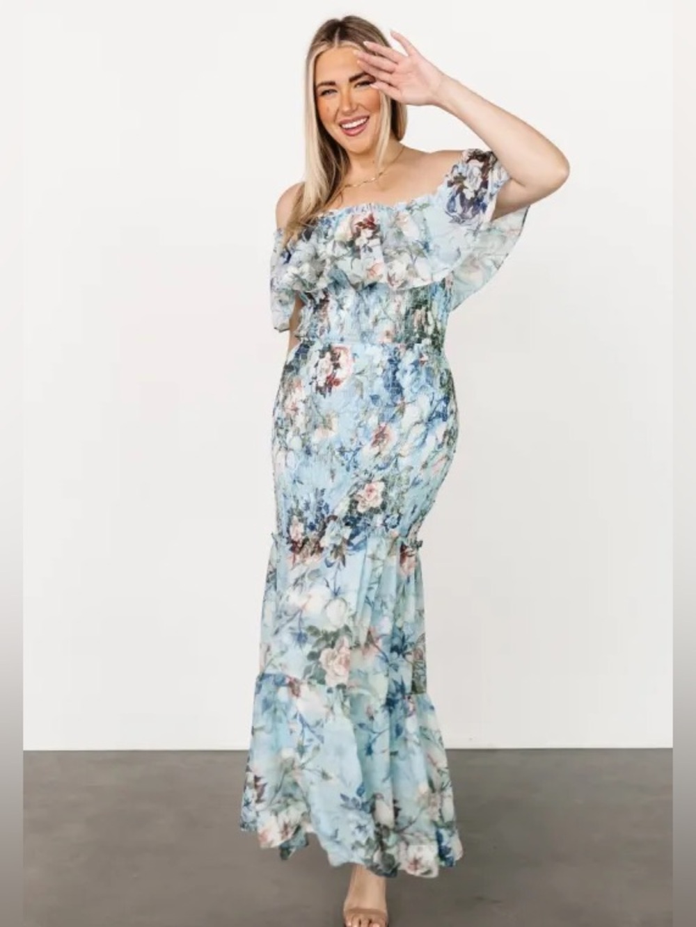 Baltic Born Amalfi Smocked Maxi Dress Blue Floral Size Large NWT